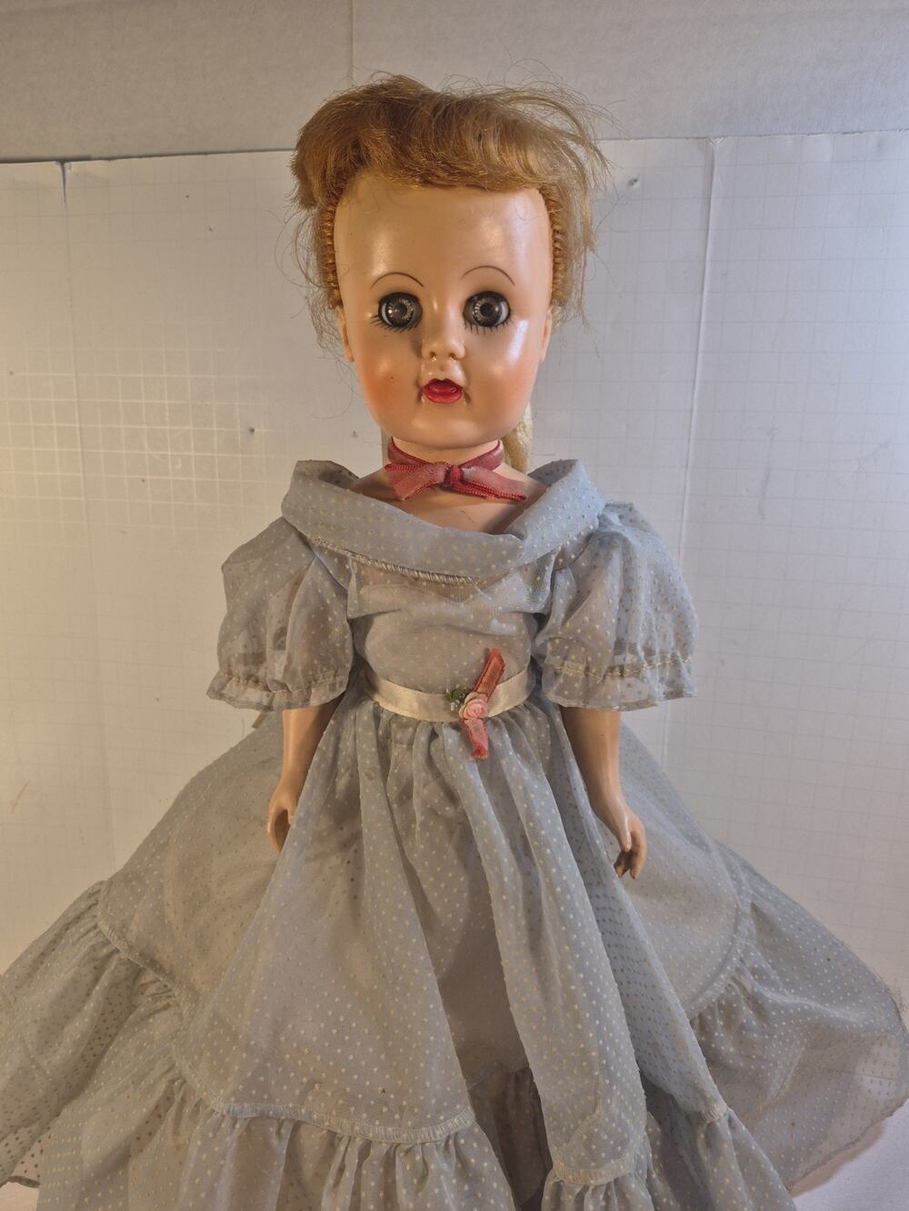 Vtg. 1950’s Walker Doll Sleep Eyes Original Organza Dress Clothes 18" Marked